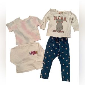 Essentials girl bundle; 2 long sleeves top,jeans and crop top;18M-3T 100%cotton